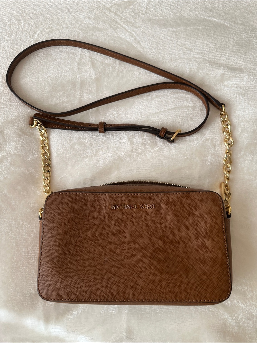 Michael Kors Chestnut Brown Saffiano Crossbody with Gold Chain